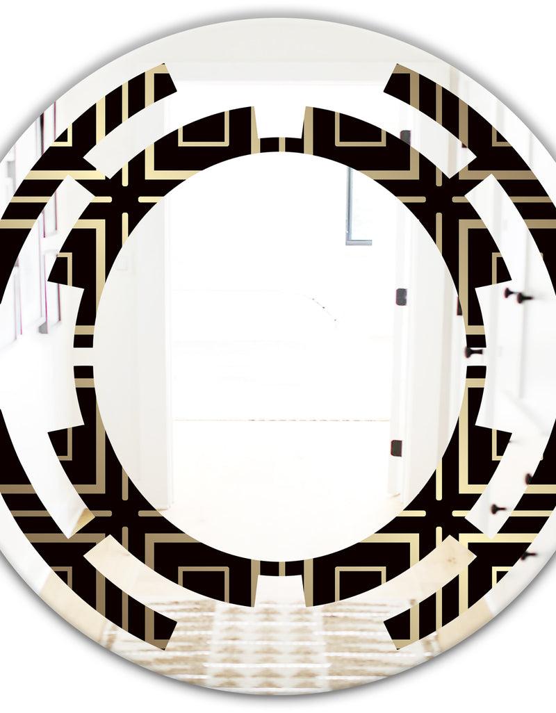 DesignQ Golden Luxury Metallic Geometrics XII - Modern Round Or Oval Wall Mirror - Space