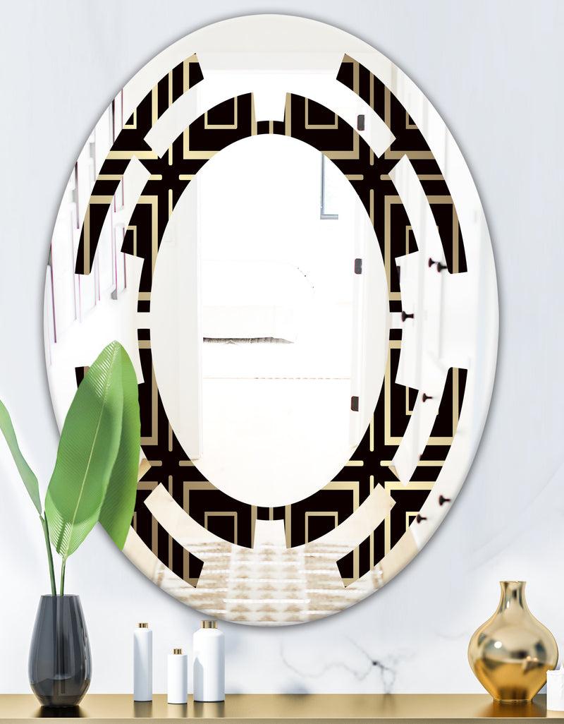 DesignQ Golden Luxury Metallic Geometrics XII - Modern Round Or Oval Wall Mirror - Space