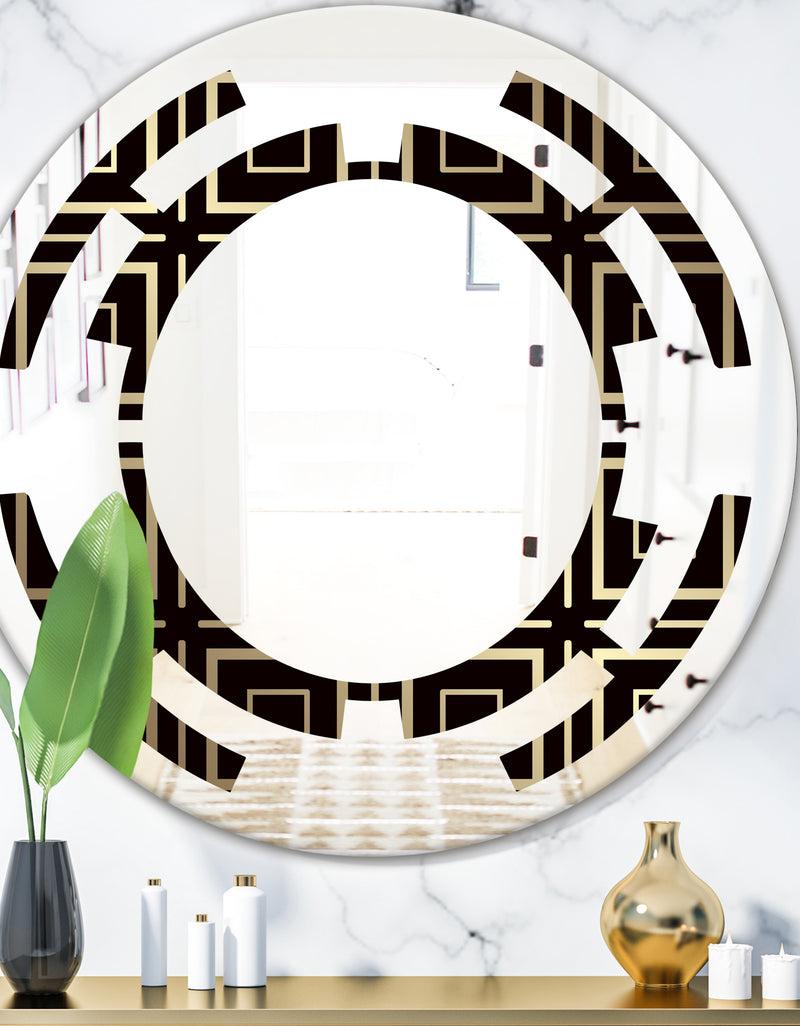 DesignQ Golden Luxury Metallic Geometrics XII - Modern Round or Oval Wall Mirror - Space