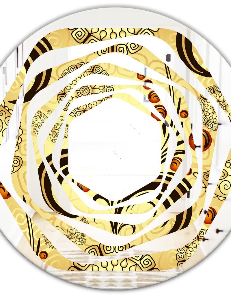 DesignQ Golden Luxury Pattern I - Modern Round Or Oval Wall Mirror - Whirl