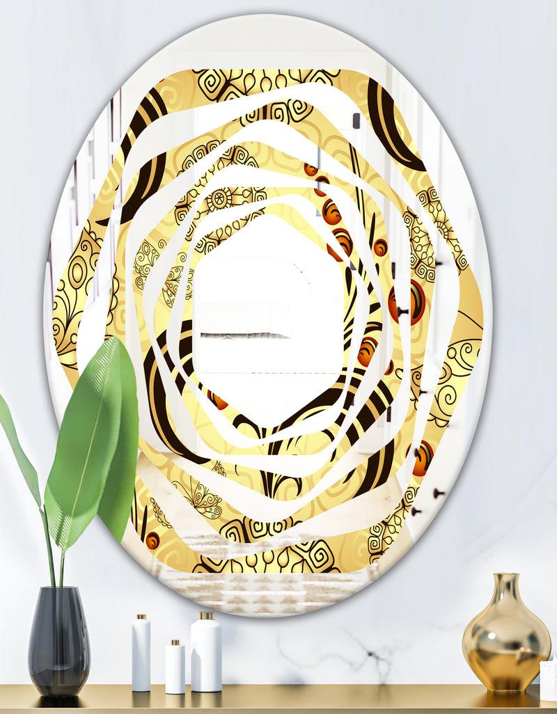 DesignQ Golden Luxury Pattern I - Modern Round Or Oval Wall Mirror - Whirl
