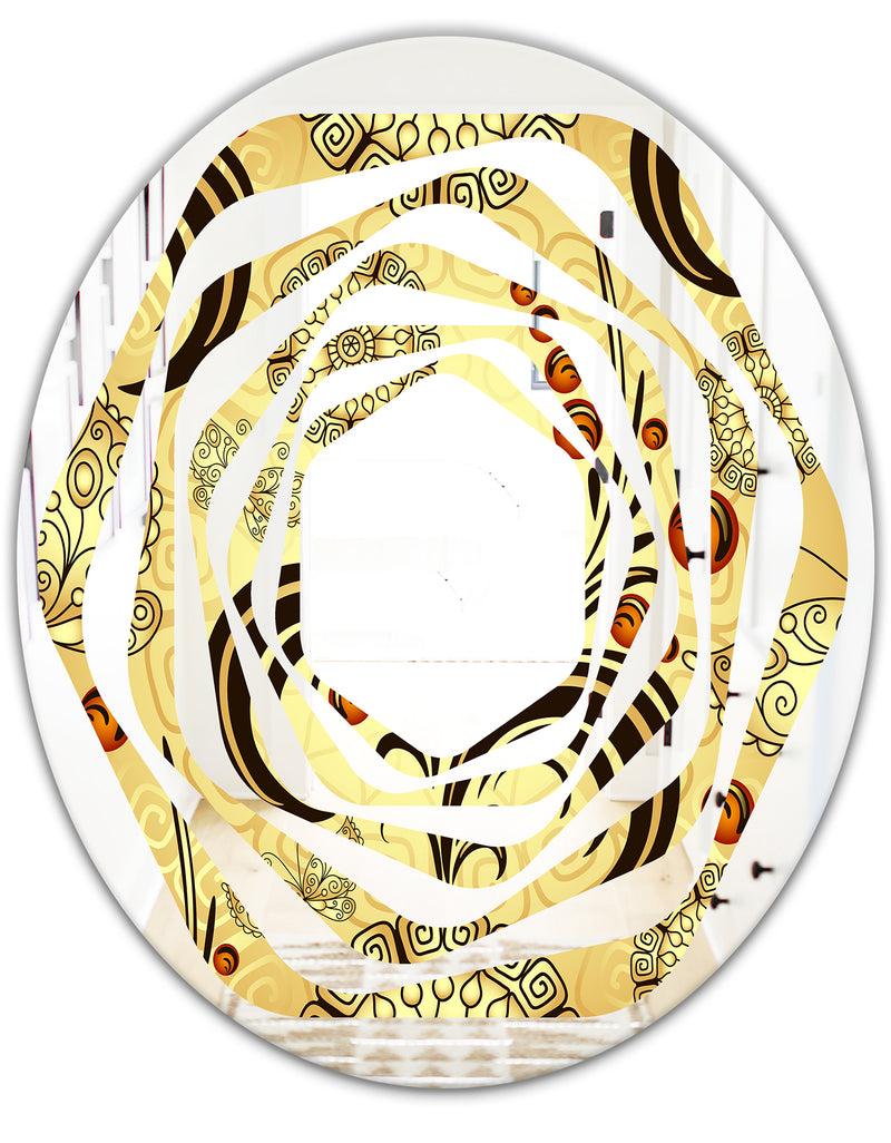 DesignQ Golden Luxury Pattern I - Modern Round Or Oval Wall Mirror - Whirl