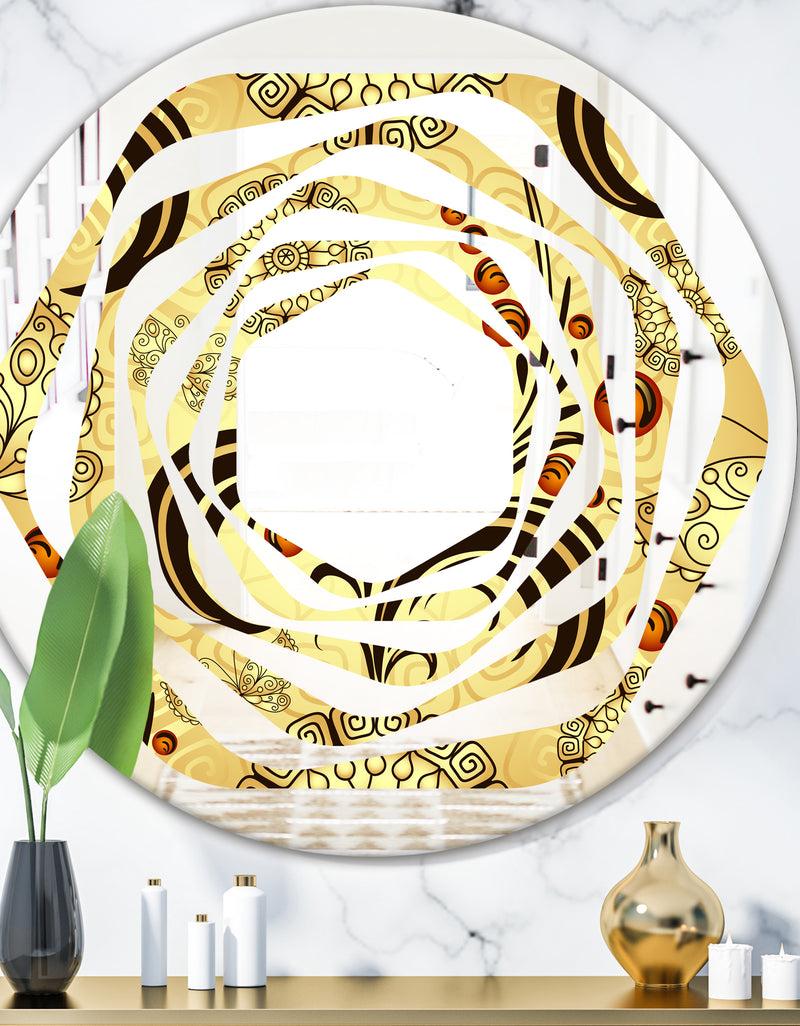 DesignQ Golden Luxury Pattern I - Modern Round or Oval Wall Mirror - Whirl