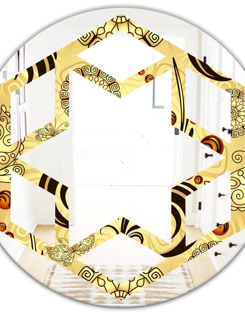 DesignQ Golden Luxury Pattern I - Modern Round Or Oval Wall Mirror - Hexagon Star