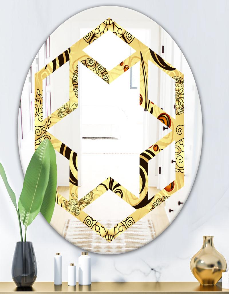 DesignQ Golden Luxury Pattern I - Modern Round Or Oval Wall Mirror - Hexagon Star