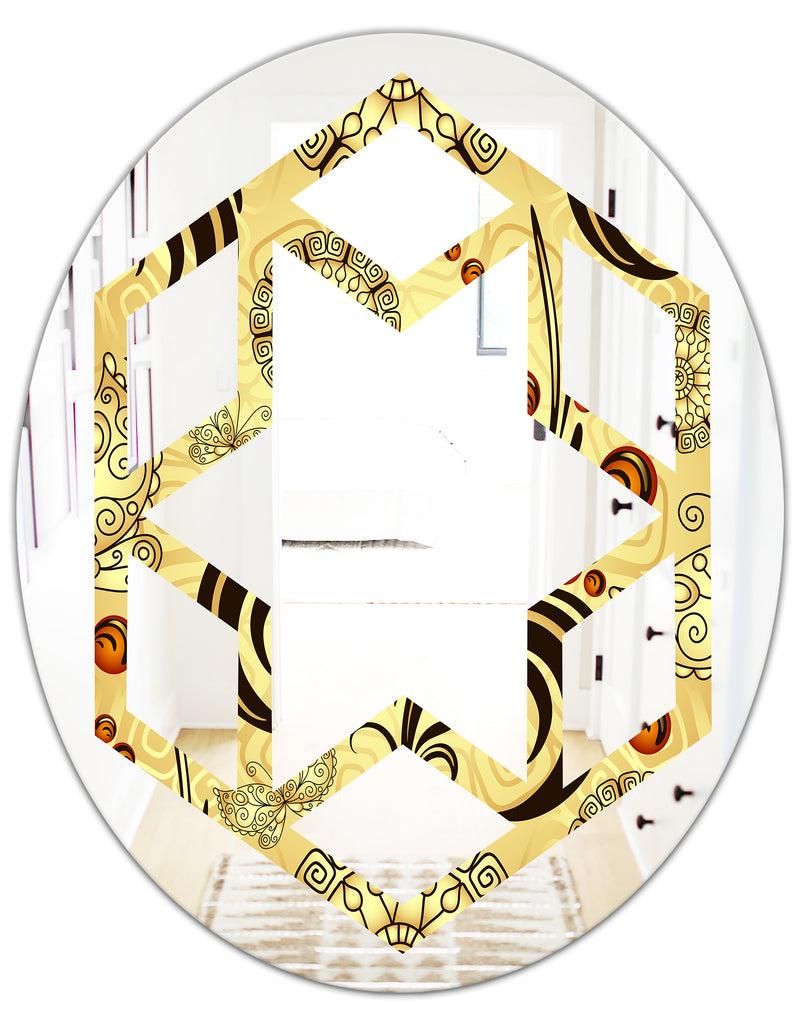 DesignQ Golden Luxury Pattern I - Modern Round Or Oval Wall Mirror - Hexagon Star