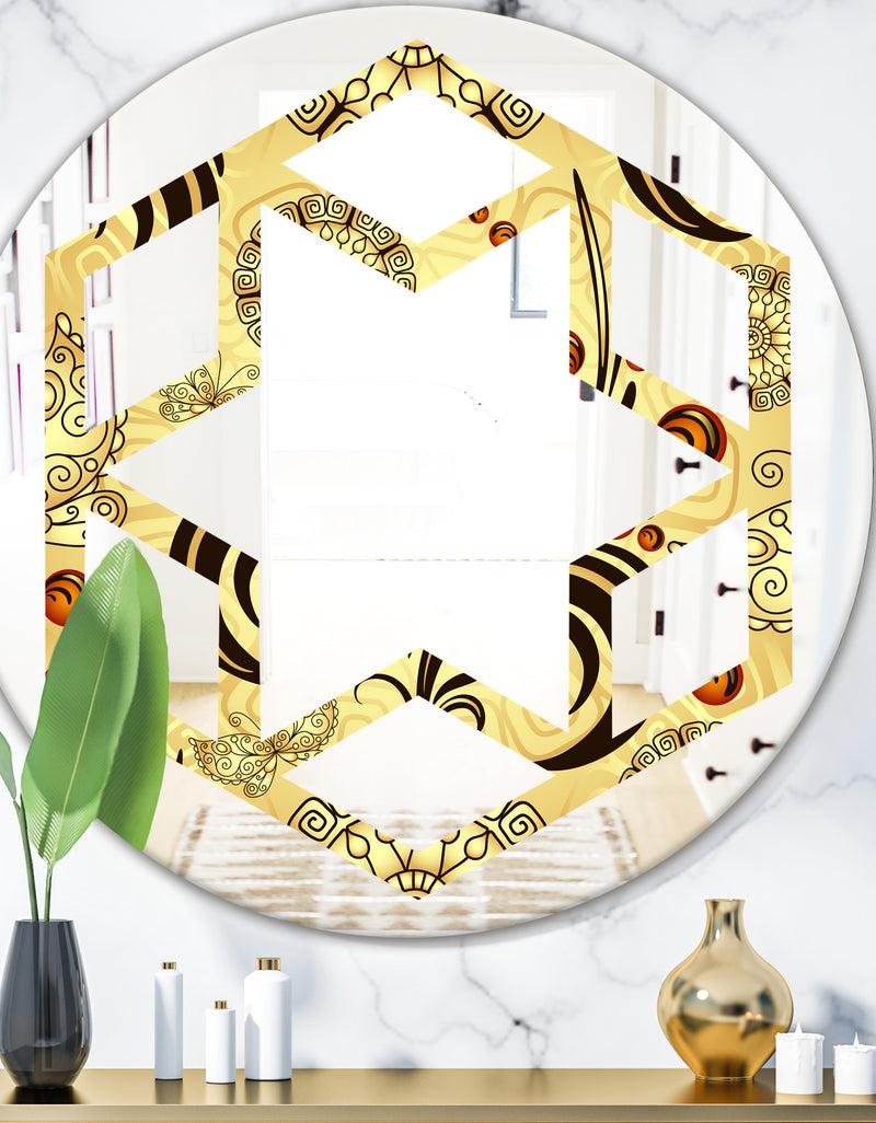 DesignQ Golden Luxury Pattern I - Modern Round or Oval Wall Mirror - Hexagon Star