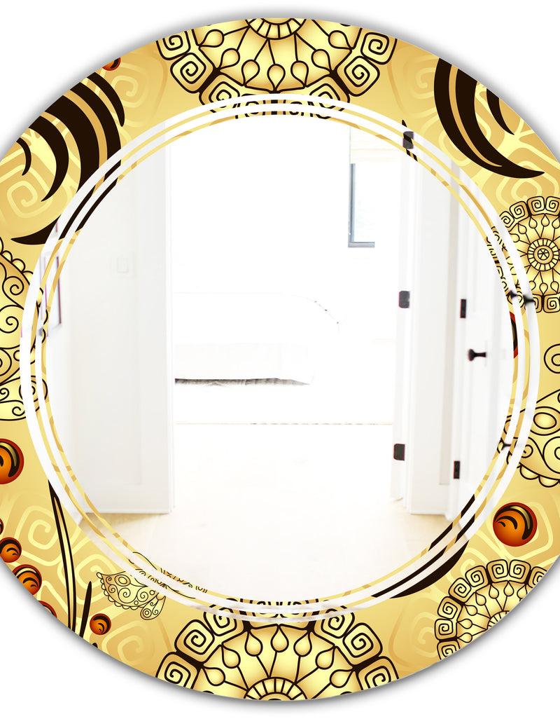 DesignQ Golden Luxury Pattern I - Modern Round Or Oval Wall Mirror - Triple C
