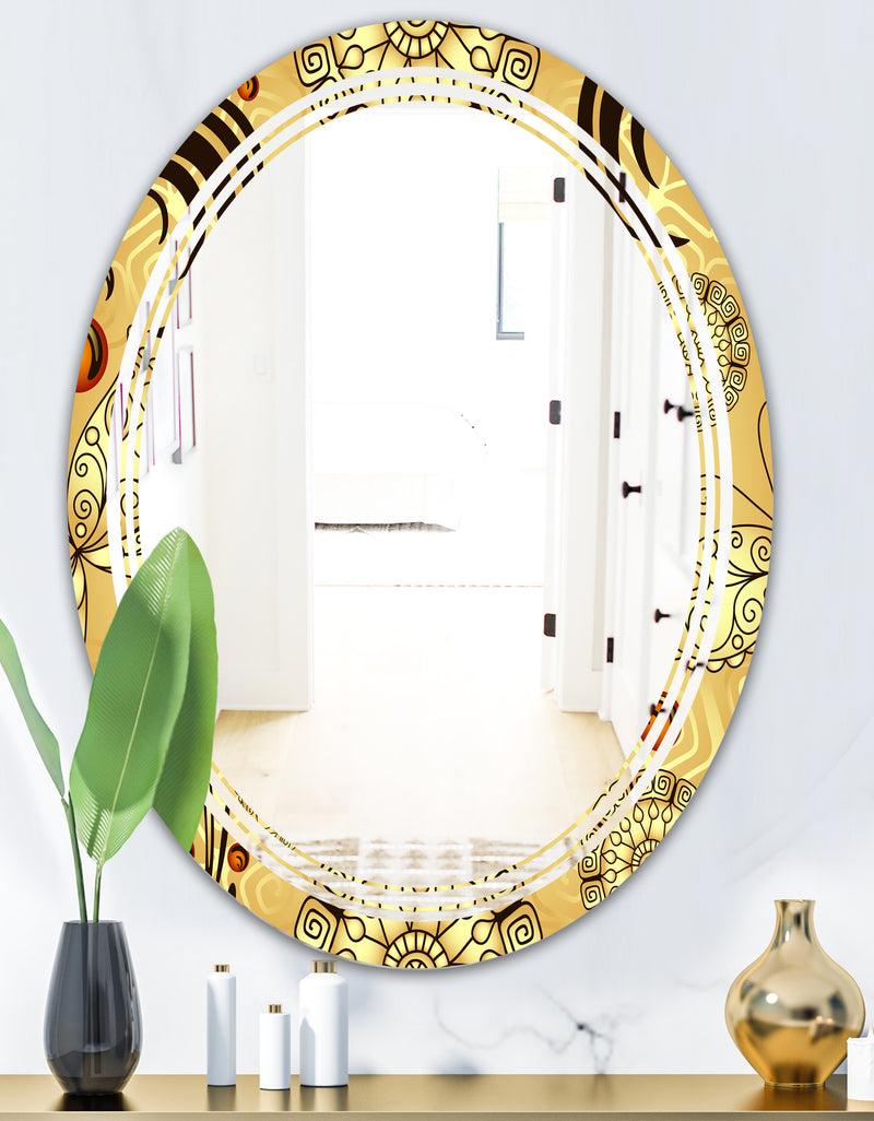 DesignQ Golden Luxury Pattern I - Modern Round Or Oval Wall Mirror - Triple C