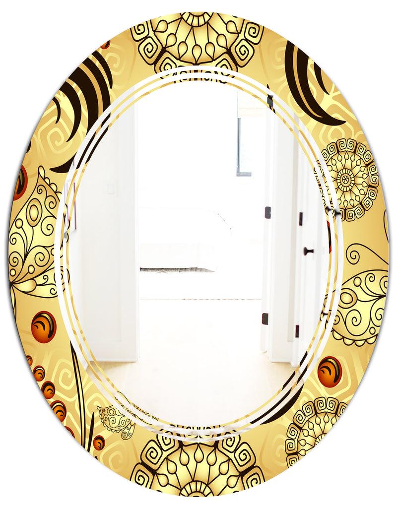 DesignQ Golden Luxury Pattern I - Modern Round Or Oval Wall Mirror - Triple C