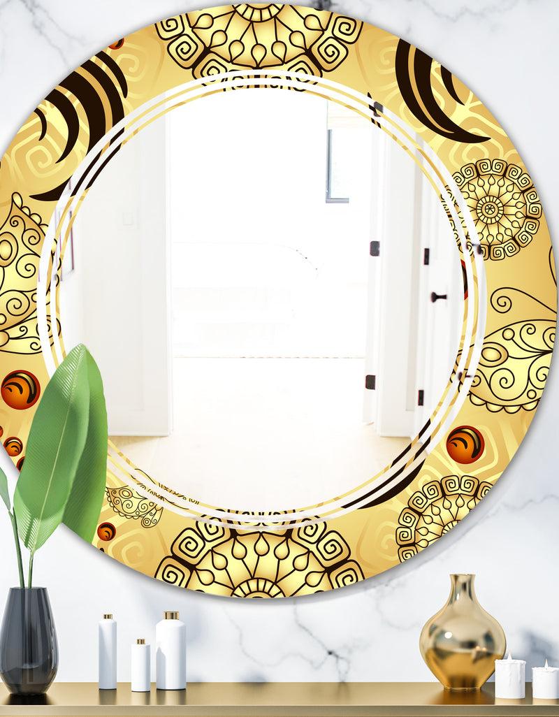 DesignQ Golden Luxury Pattern I - Modern Round or Oval Wall Mirror - Triple C