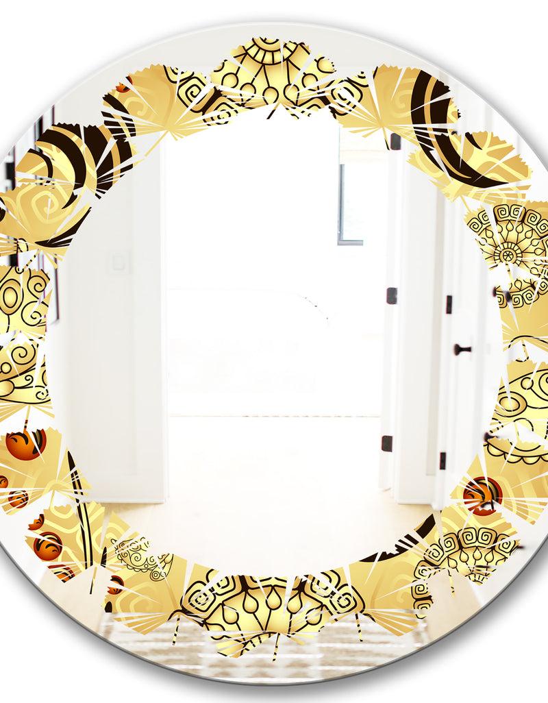 DesignQ Golden Luxury Pattern I - Modern Round Or Oval Wall Mirror - Leaves