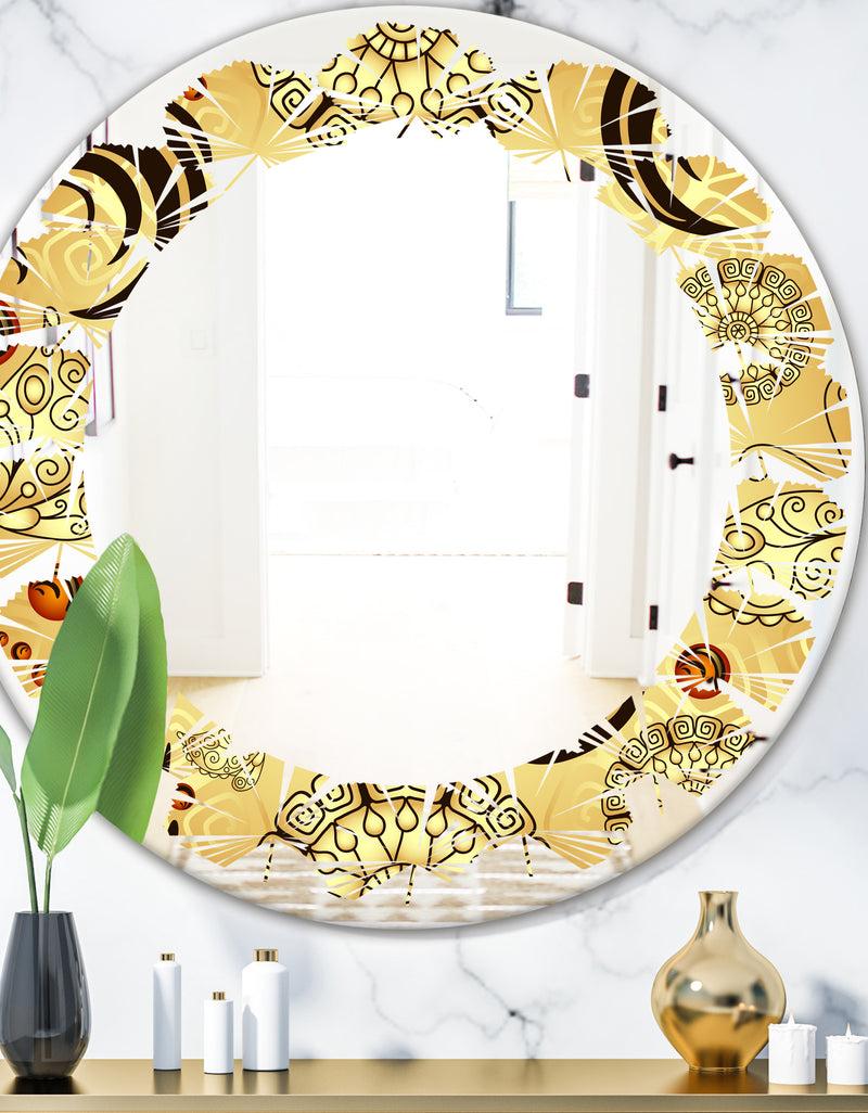 DesignQ Golden Luxury Pattern I - Modern Round or Oval Wall Mirror - Leaves