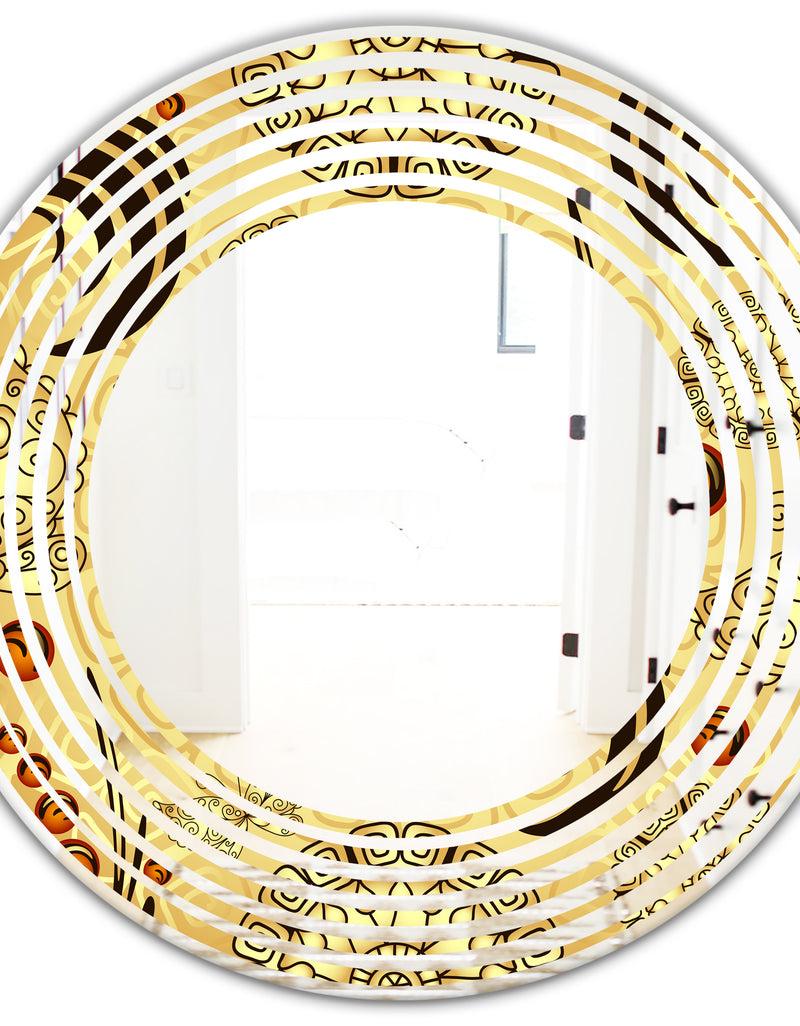DesignQ Golden Luxury Pattern I - Modern Round Or Oval Wall Mirror - Wave