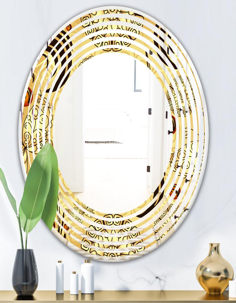 DesignQ Golden Luxury Pattern I - Modern Round Or Oval Wall Mirror - Wave