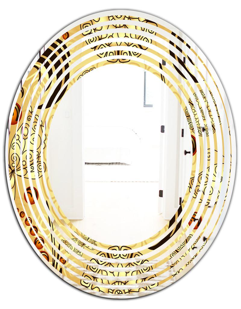 DesignQ Golden Luxury Pattern I - Modern Round Or Oval Wall Mirror - Wave
