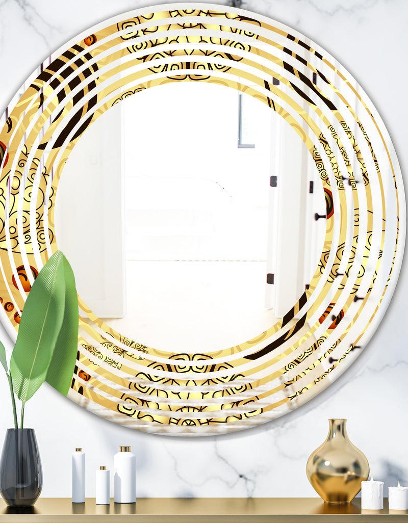 DesignQ Golden Luxury Pattern I - Modern Round or Oval Wall Mirror - Wave
