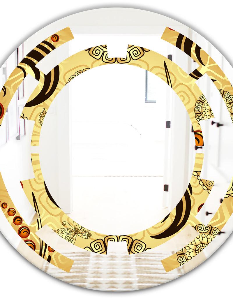 DesignQ Golden Luxury Pattern I - Modern Round Or Oval Wall Mirror - Space
