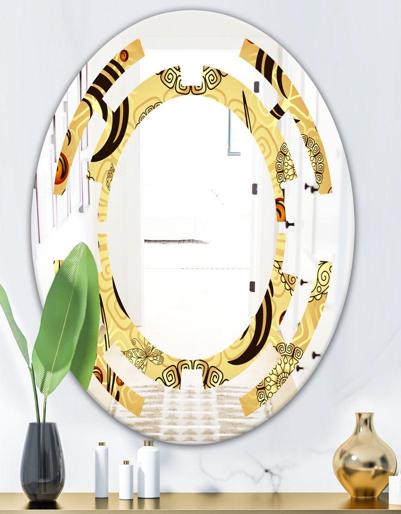 DesignQ Golden Luxury Pattern I - Modern Round Or Oval Wall Mirror - Space
