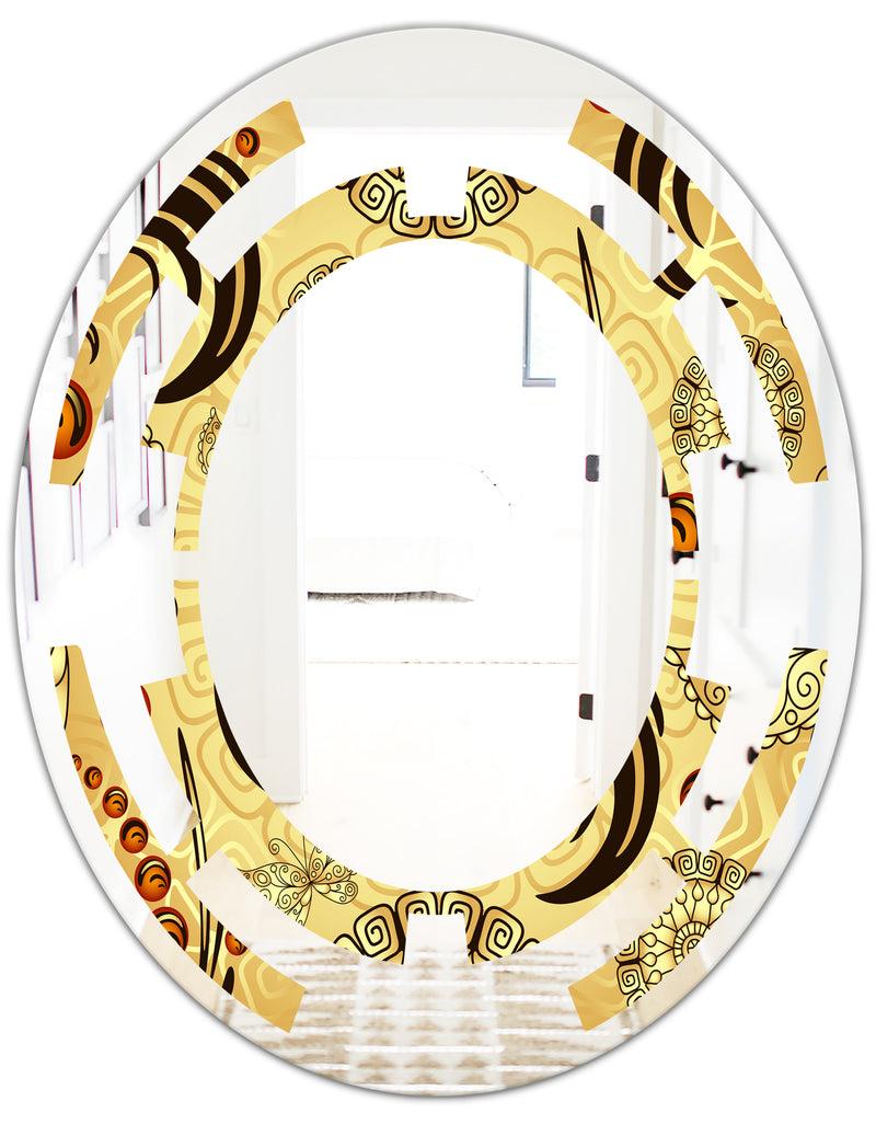 DesignQ Golden Luxury Pattern I - Modern Round Or Oval Wall Mirror - Space
