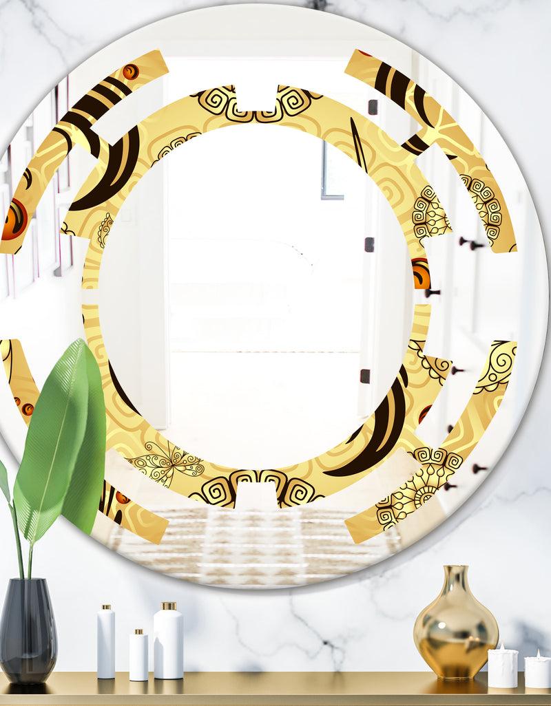 DesignQ Golden Luxury Pattern I - Modern Round or Oval Wall Mirror - Space
