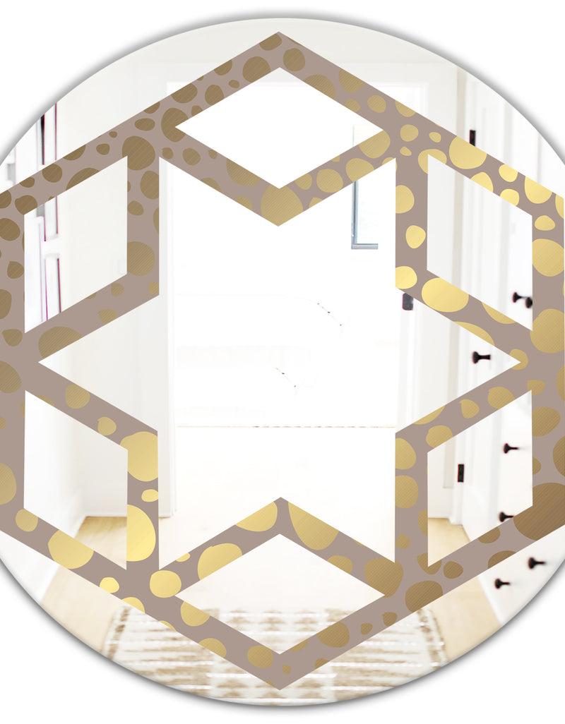 DesignQ Golden Marble Design III - Modern Round Or Oval Wall Mirror - Hexagon Star
