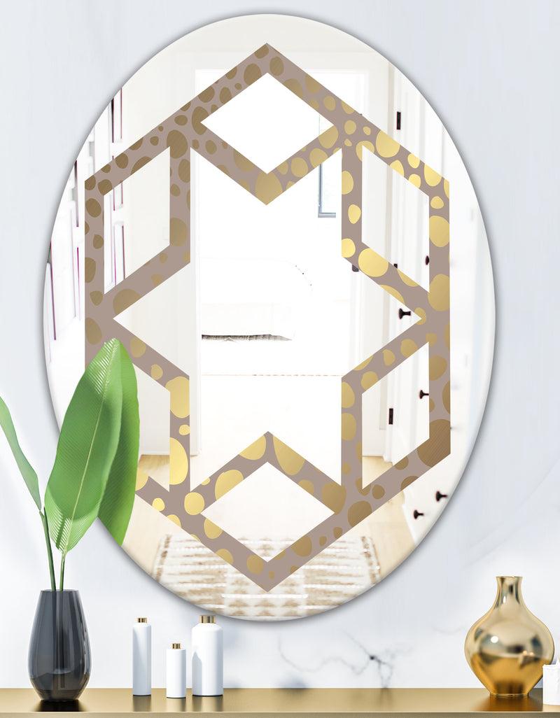 DesignQ Golden Marble Design III - Modern Round Or Oval Wall Mirror - Hexagon Star