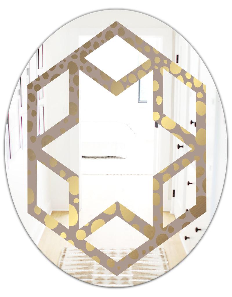 DesignQ Golden Marble Design III - Modern Round Or Oval Wall Mirror - Hexagon Star