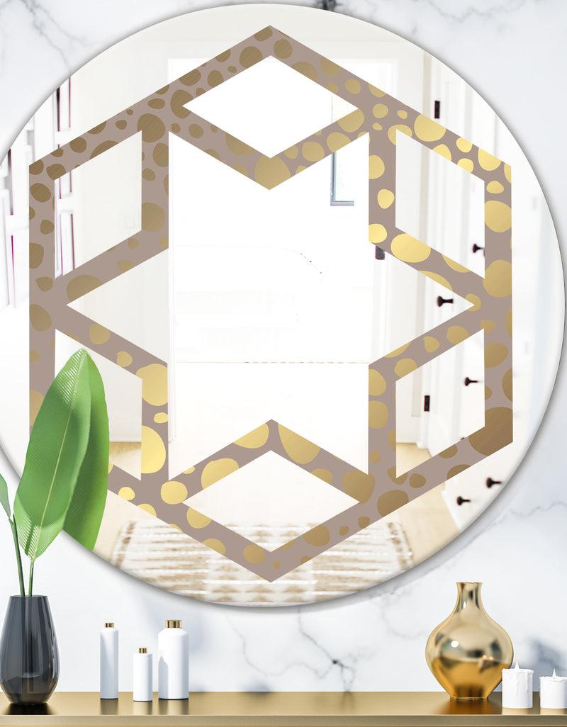 DesignQ Golden Marble Design III - Modern Round or Oval Wall Mirror - Hexagon Star