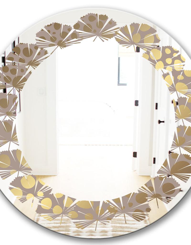 DesignQ Golden Marble Design III - Modern Round Or Oval Wall Mirror - Leaves