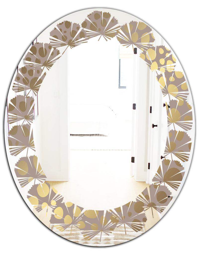 DesignQ Golden Marble Design III - Modern Round Or Oval Wall Mirror - Leaves
