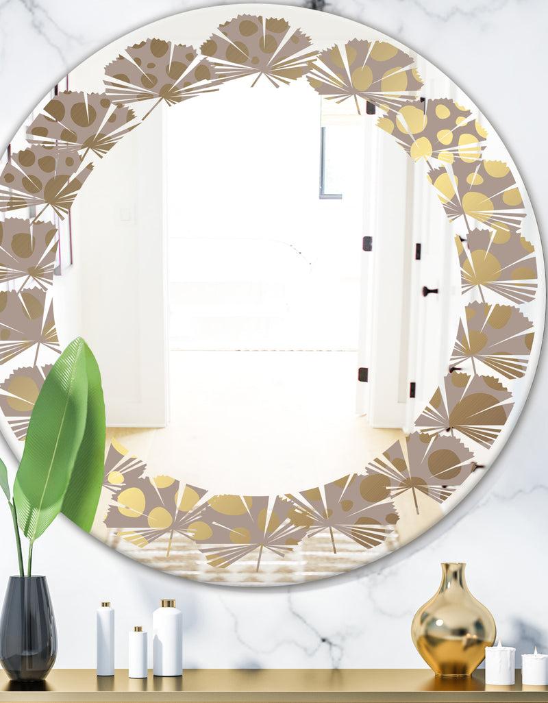 DesignQ Golden Marble Design III - Modern Round or Oval Wall Mirror - Leaves
