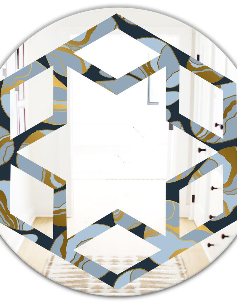DesignQ Golden Marble Design IV - Modern Round Or Oval Wall Mirror - Hexagon Star