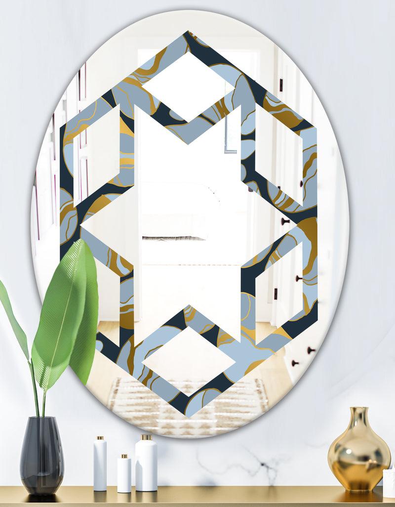 DesignQ Golden Marble Design IV - Modern Round Or Oval Wall Mirror - Hexagon Star
