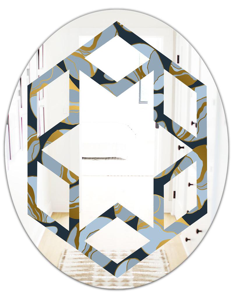 DesignQ Golden Marble Design IV - Modern Round Or Oval Wall Mirror - Hexagon Star