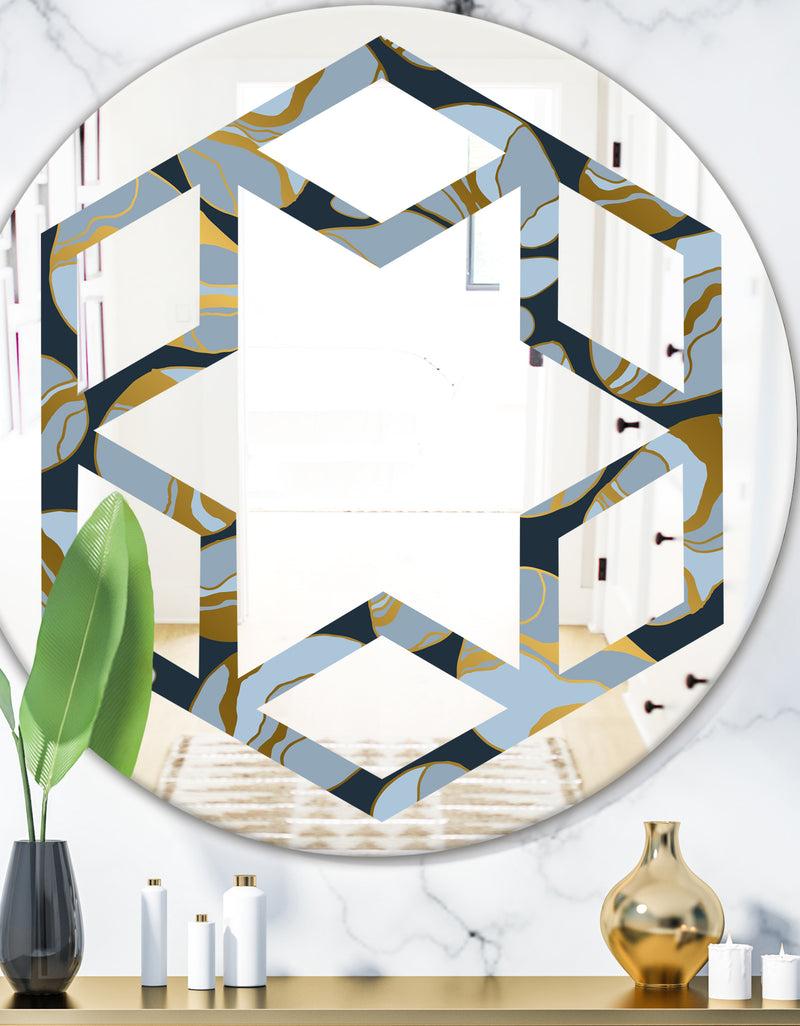 DesignQ Golden Marble Design IV - Modern Round or Oval Wall Mirror - Hexagon Star