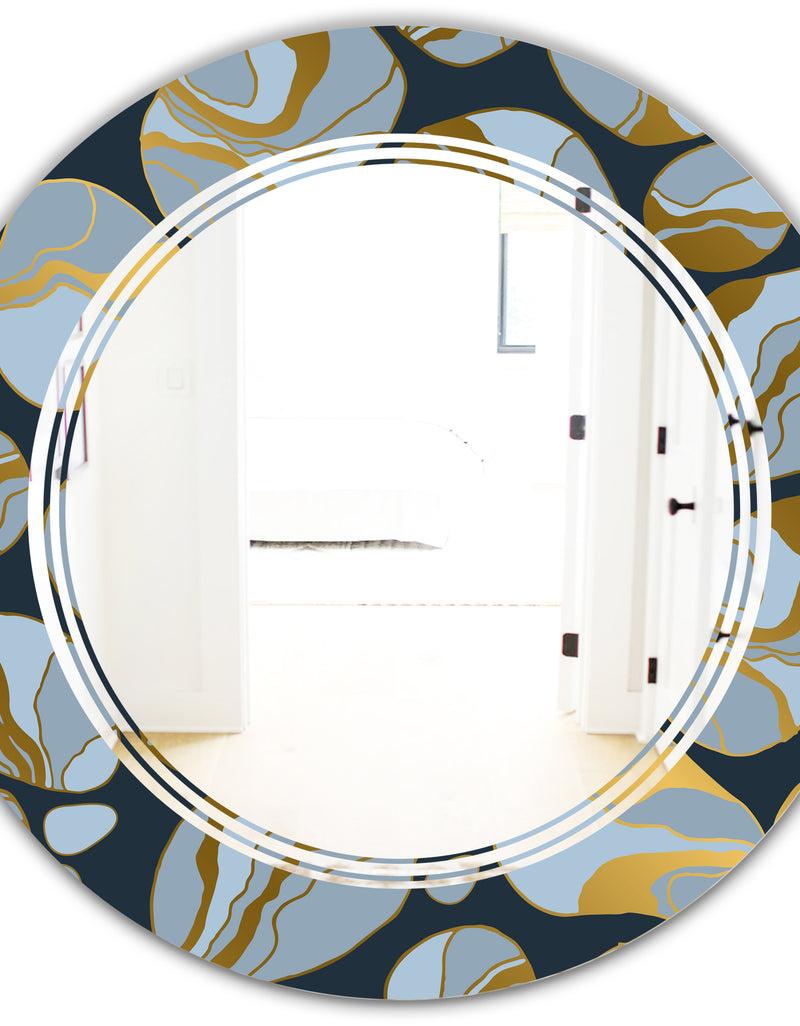 DesignQ Golden Marble Design IV - Modern Round Or Oval Wall Mirror - Triple C