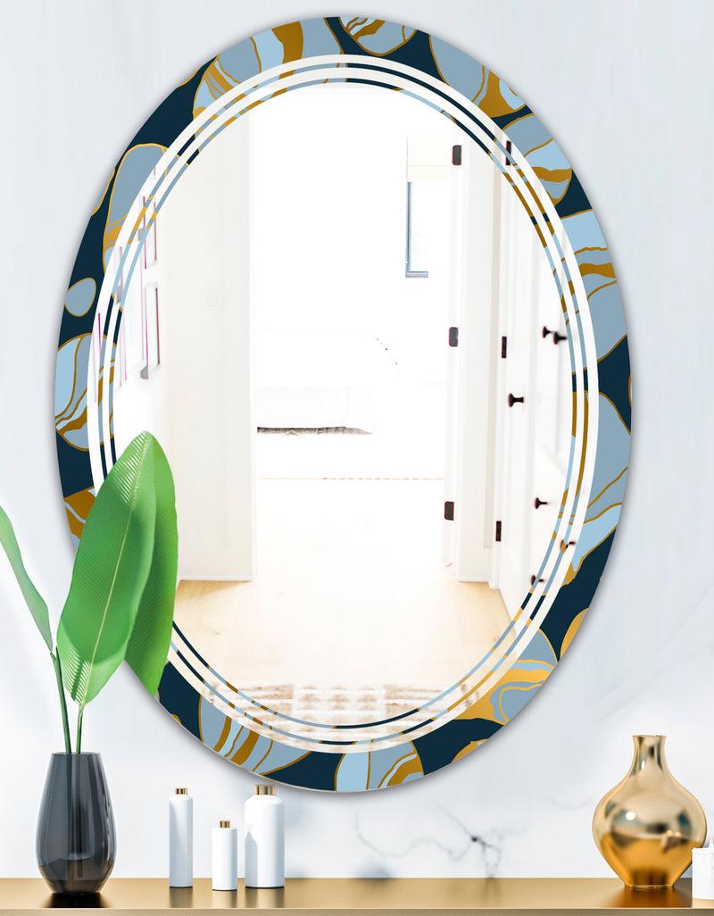 DesignQ Golden Marble Design IV - Modern Round Or Oval Wall Mirror - Triple C
