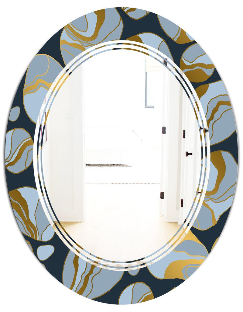 DesignQ Golden Marble Design IV - Modern Round Or Oval Wall Mirror - Triple C