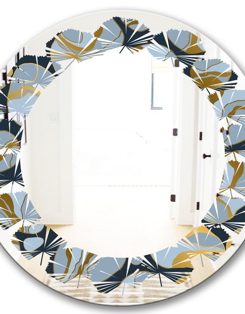 DesignQ Golden Marble Design IV - Modern Round Or Oval Wall Mirror - Leaves