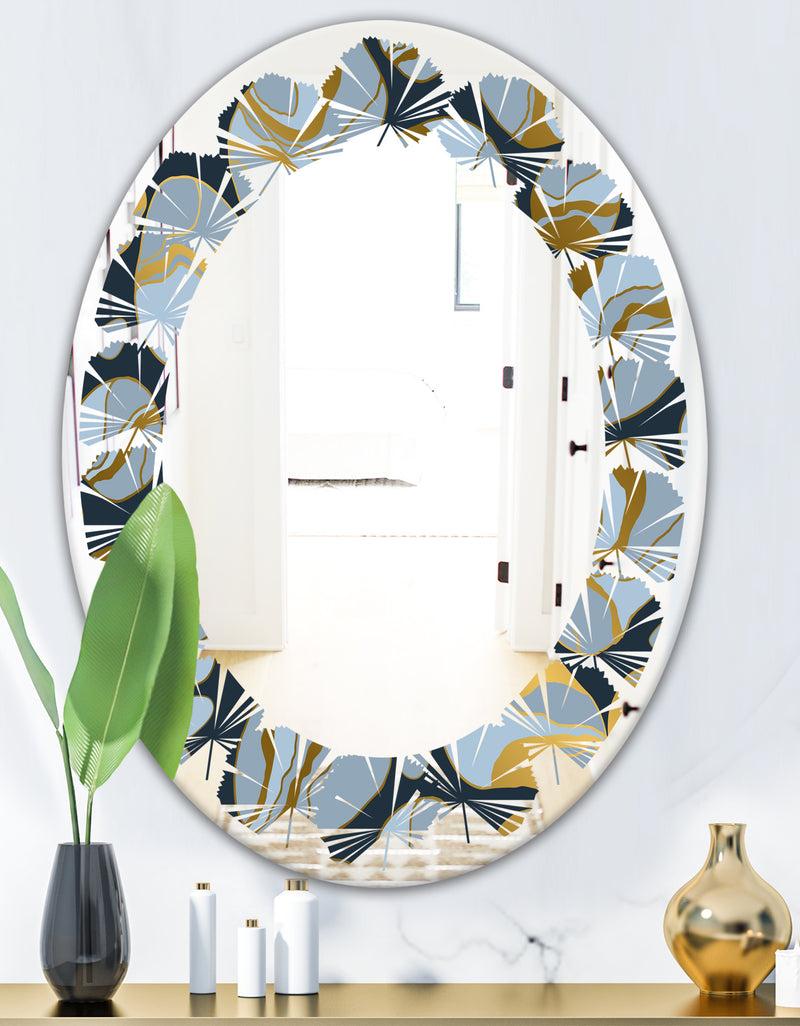 DesignQ Golden Marble Design IV - Modern Round Or Oval Wall Mirror - Leaves