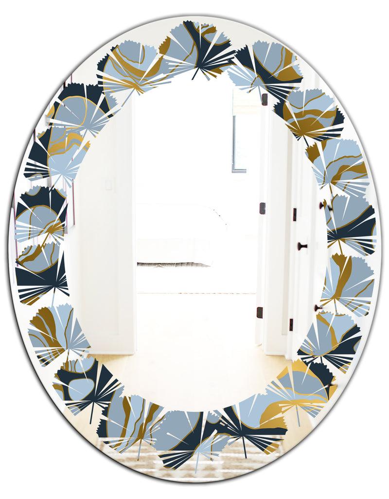 DesignQ Golden Marble Design IV - Modern Round Or Oval Wall Mirror - Leaves