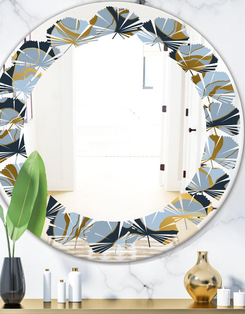 DesignQ Golden Marble Design IV - Modern Round or Oval Wall Mirror - Leaves