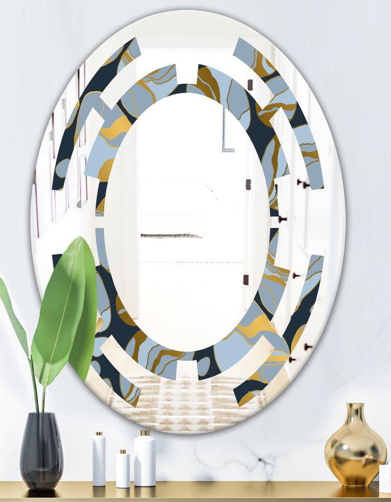 DesignQ Golden Marble Design IV - Modern Round Or Oval Wall Mirror - Space
