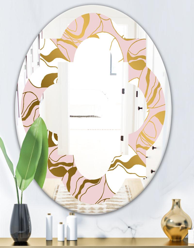 DesignQ Golden Marble II - Modern Round Or Oval Wall Mirror - Quatrefoil