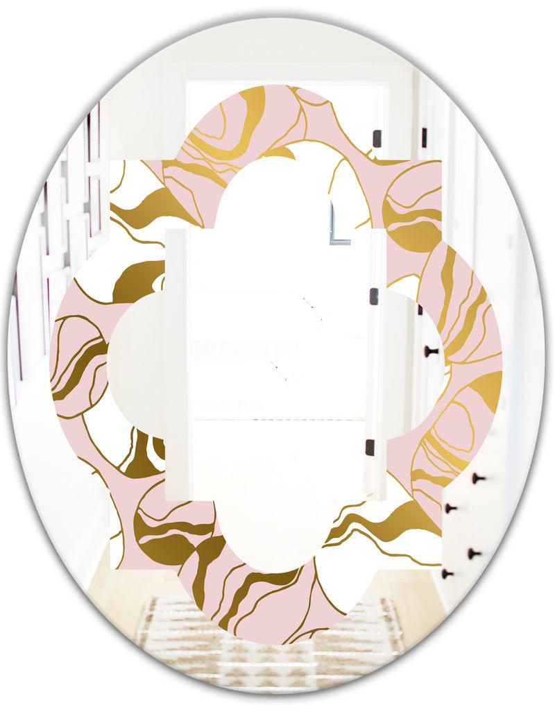 DesignQ Golden Marble II - Modern Round Or Oval Wall Mirror - Quatrefoil