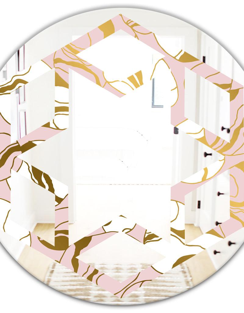 DesignQ Golden Marble II - Modern Round Or Oval Wall Mirror - Hexagon Star