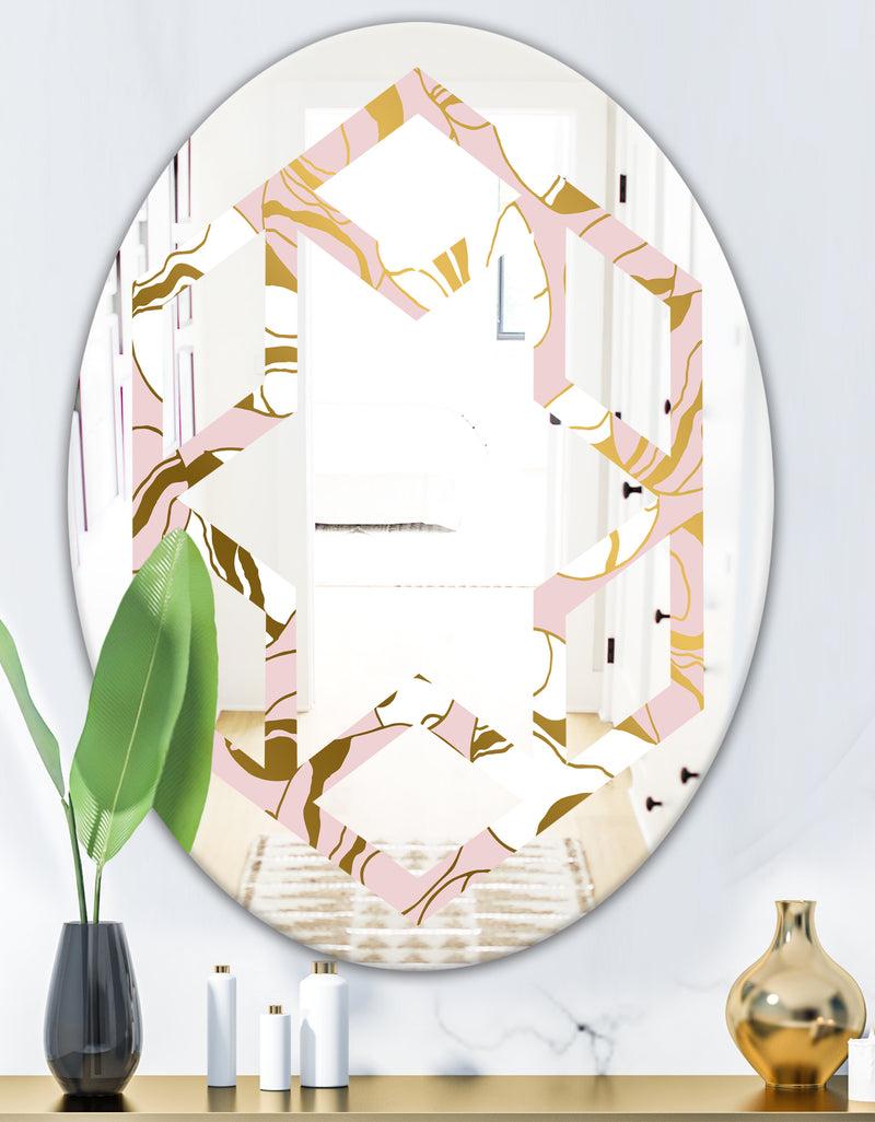 DesignQ Golden Marble II - Modern Round Or Oval Wall Mirror - Hexagon Star