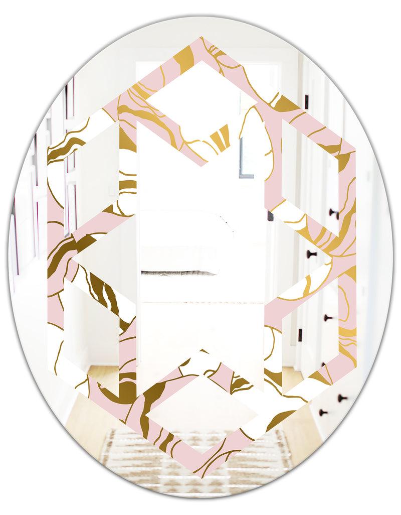 DesignQ Golden Marble II - Modern Round Or Oval Wall Mirror - Hexagon Star