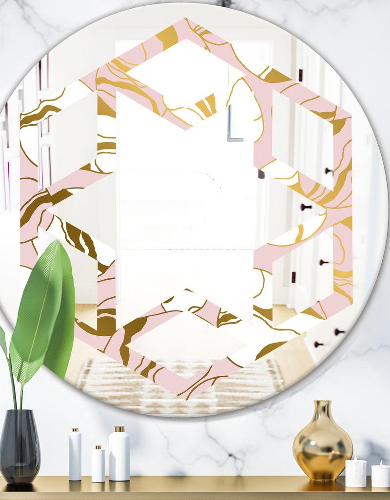 DesignQ Golden Marble II - Modern Round or Oval Wall Mirror - Hexagon Star